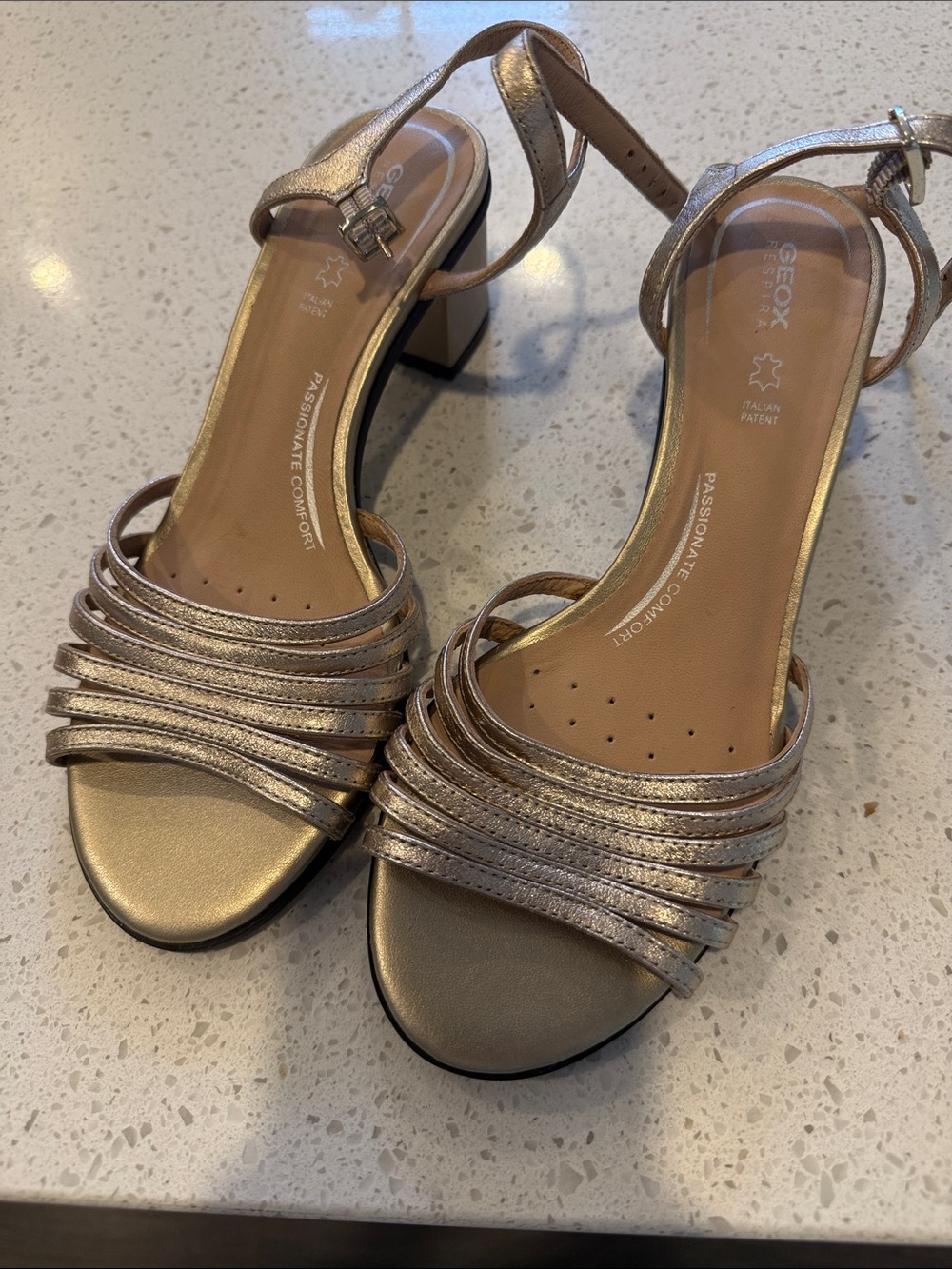 Geox Women's Metallic Gold Strappy Block Heel Sandals